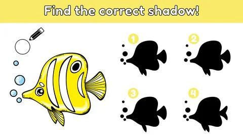 Find the correct shadow yellow fish Stock Illustration
