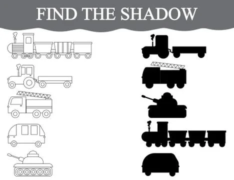 Find the correct shadows of transport, set. Color transport. Visual education Stock Illustration