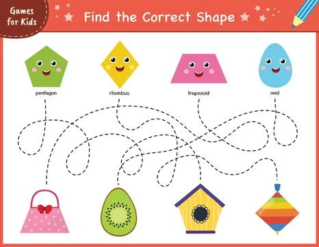 Find the correct shape puzzle game. Maze for kids Stock Illustration