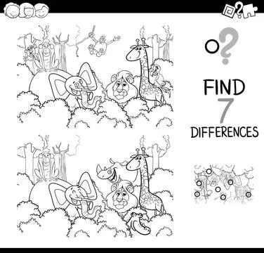 Find the difference with animals coloring book Black and White Cartoon Ill... Stock Photos