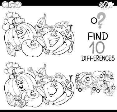 Find the difference coloring page Black and White Cartoon Illustration of ... Foto stock