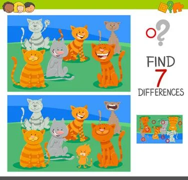 Find differences activity game with cats Cartoon Illustration of Finding S... Stock Photos