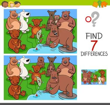 Find differences with bears animal characters Cartoon Illustration of Find... Stock Photos