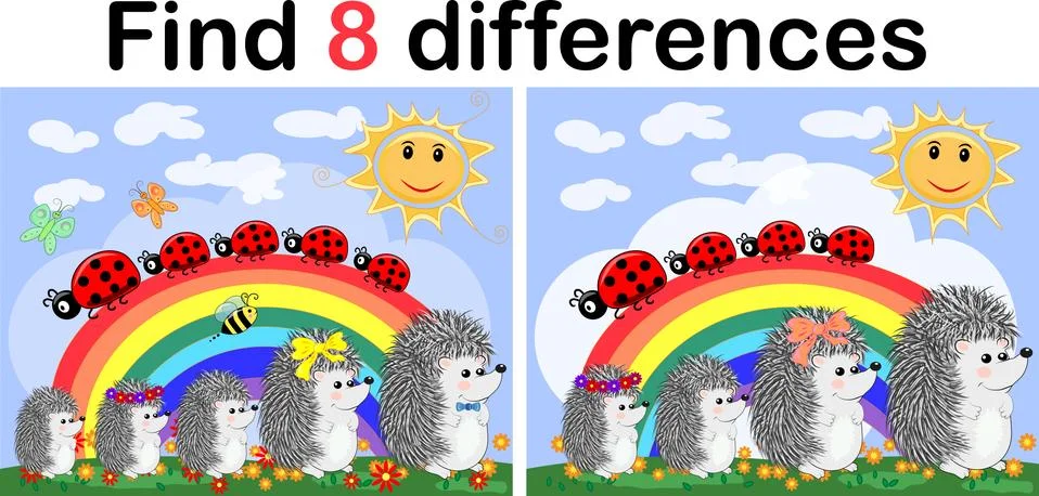 Find the differences between the pictures. Children's educational game. A hed Stockillustratie