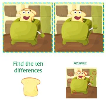 Find differences between the two images - Kitchen and toaster Stock Illustration