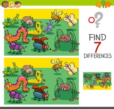 Find differences with bugs animal characters group Cartoon Illustration of... Stock Photos