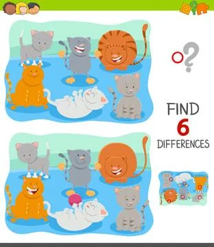 Find differences with cartoon cat characters Cartoon Illustration of Findi... Stock Photos