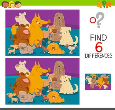 Find differences cartoon game with dogs Cartoon Illustration of Find the D... Foto stock