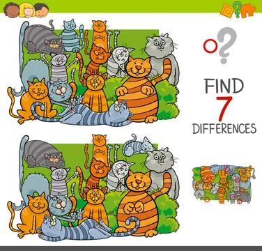 Find differences with cats animal characters Cartoon Illustration of Findi... Stock Photos
