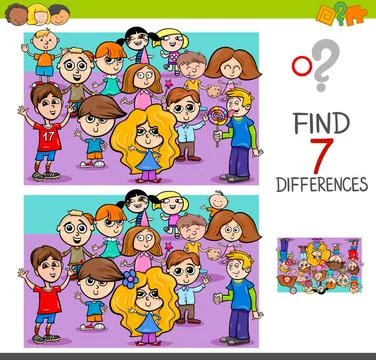 Find differences with children characters Cartoon Illustration of Finding ... 스톡 사진