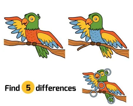Find differences for children, parrot Illustrazione stock