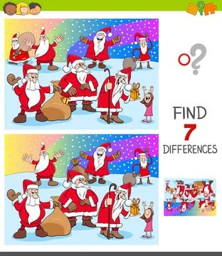 Find differences with Christmas characters Cartoon Illustration of Finding... Foto stock