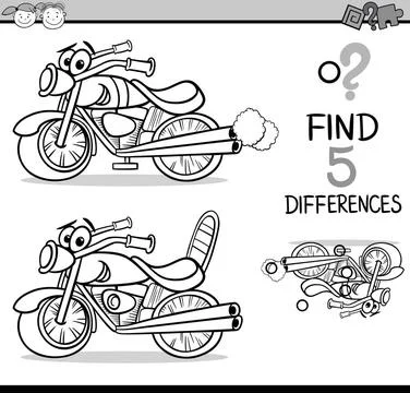 Find the differences for coloring Black and White Cartoon Illustration of ... Stock Photos