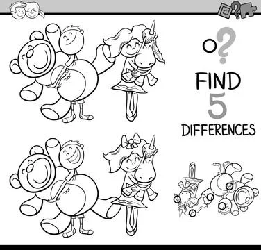 Find differences coloring book Black and White Cartoon Illustration of Fin... Stock Photos