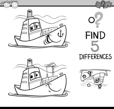 Find the differences coloring page Black and White Cartoon Illustration of... Stock Photos