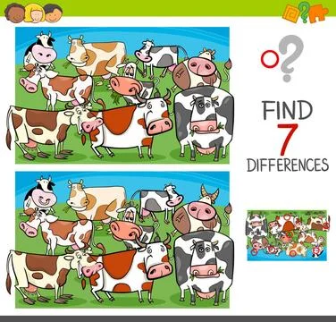 Find differences with cows farm animal characters Cartoon Illustration of ... Stock Photos