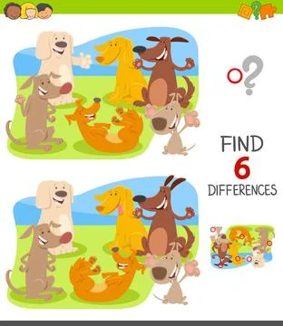 Find differences with dog characters Cartoon Illustration of Finding Six D... Foto stock