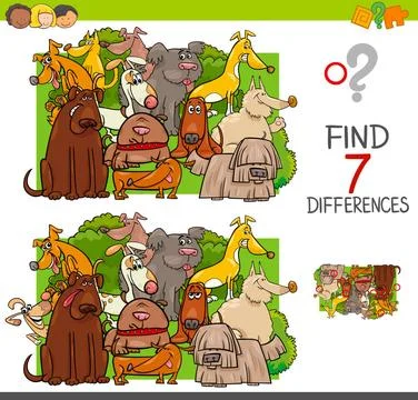 Find differences with dogs animal characters Cartoon Illustration of Findi... Stock Photos