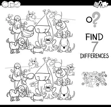 Find differences with dogs coloring book Black and White Cartoon Illustrat... Stock Photos