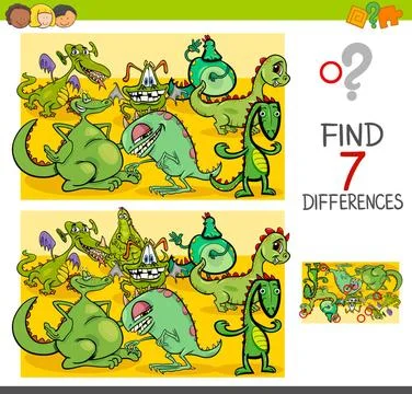 Find differences with dragon fantasy characters Cartoon Illustration of Fi... Stock Photos