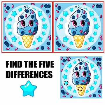 Find differences, education game for children. Cute ice cream character. Stock Illustration