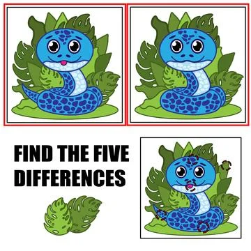 Find differences, education game for children. Cute snake. Stock Illustration