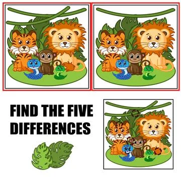 Find differences, education game for children. Cartoon cute animals Stock Illustration
