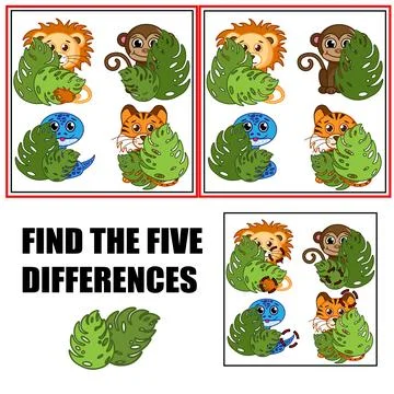 Find differences, education game for children. Cartoon cute animals Stock Illustration