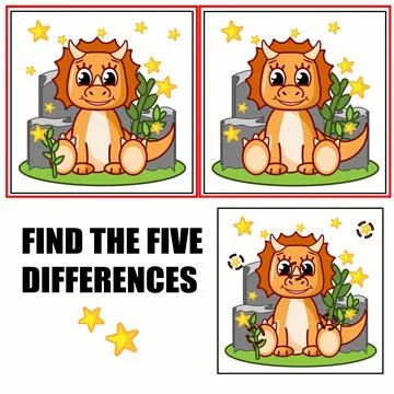 Find differences, education game for children. Pretty orange dinosaur. Stock Illustration