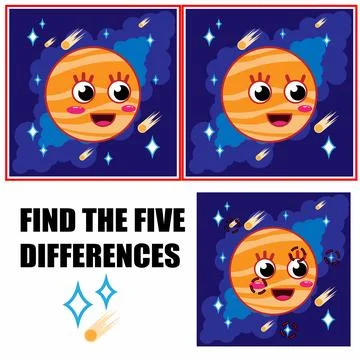 Find differences, education game for children. Cute orange planet Stock Illustration