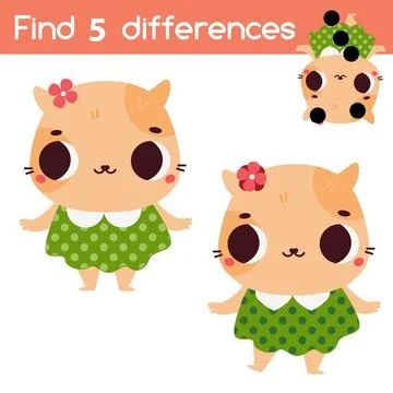 Find the differences educational children game. Kids activity with cartoon ca Stock-Illustration