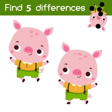 Find the differences educational children game. Kids activity with cute pig Stock-Illustration