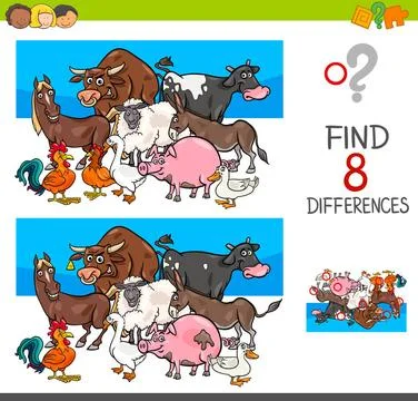 Find differences with farm animal characters Cartoon Illustration of Findi... Stock Photos