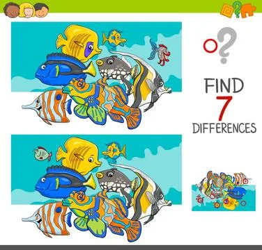 Find differences with fish animal characters Cartoon Illustration of Findi... Stock Photos