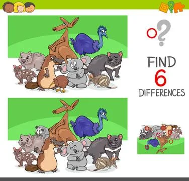 Find differences with funny animal characters Cartoon Illustration of Find... Foto stock