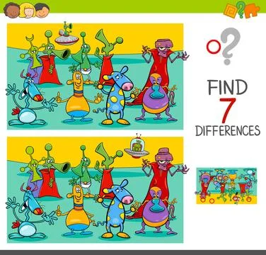 Find differences game with aliens characters Cartoon Illustration of Findi... Stock Photos