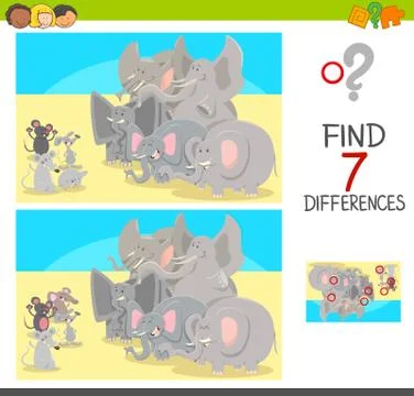 Find differences game with animal characters 스톡 일러스트