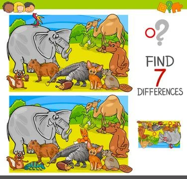 Find differences game with animal characters group Cartoon Illustration of... Stock Photos