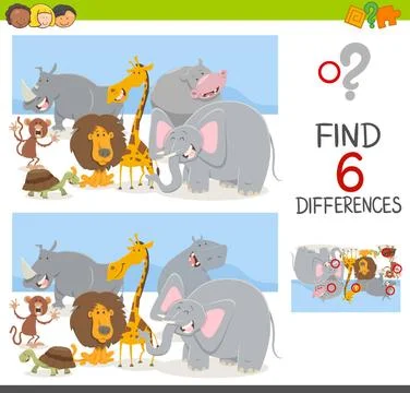 Find differences game with animals Cartoon Illustration of Spot the Differ... Stock Photos