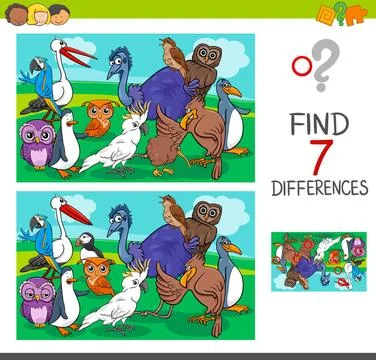 Find differences game with birds characters Cartoon Illustration of Findin... Stock Photos