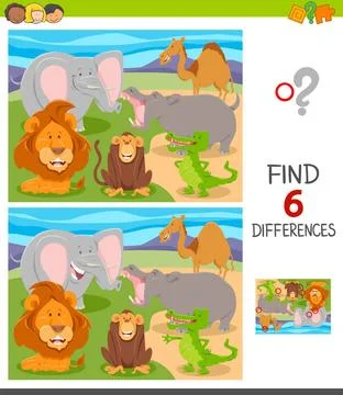 Find differences game with cartoon animals Cartoon Illustration of Finding... Stock Photos