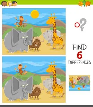 Find differences game with cartoon animals Cartoon Illustration of Finding... Stock Photos