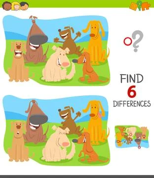 Find differences game with cartoon dogs Cartoon Illustration of Finding Si... Foto stock