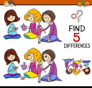 Find the differences game Cartoon Illustration of Finding Differences Educ... Foto stock