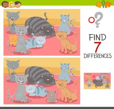 Find differences game with cat characters Cartoon Illustration of Finding ... Foto stock