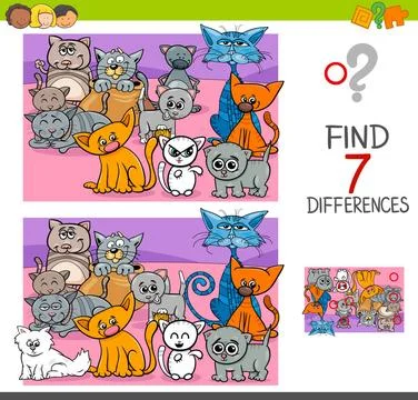 Find differences game with cats animal characters Cartoon Illustration of ... Stock Photos