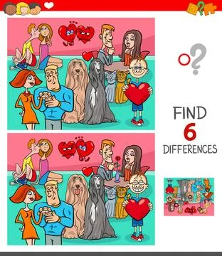 Find differences game with characters in love Cartoon Illustration of Find... Stock Photos