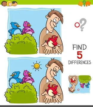 Find differences game for children Cartoon Illustration of Finding Five Di... 스톡 사진