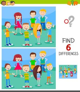 Find differences game with children group Cartoon Illustration of Finding ... 写真素材