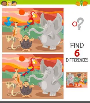 Find differences game with cute animals Cartoon Illustration of Finding Si... Stock Photos